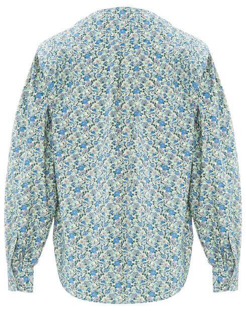 Blaue Bluse aus Topas-Popeline mit Blumendruck