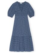 Robe à Carreaux Seersucker Crêpe de Coton bleue