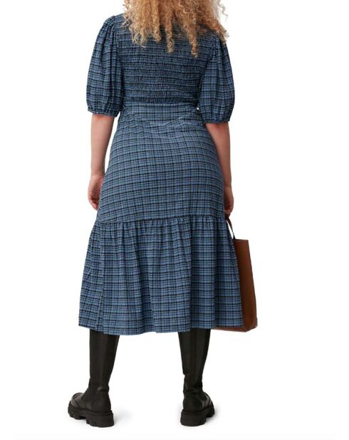 Robe à Carreaux Seersucker Crêpe de Coton bleue