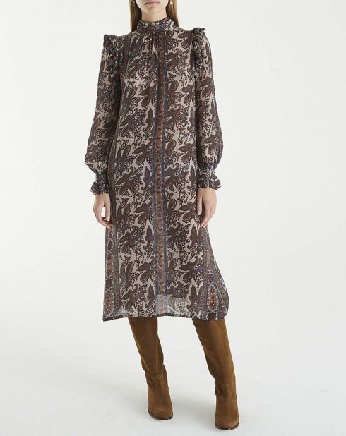 Robe Palissandre Soie Imprimée Cachemire écru/marron