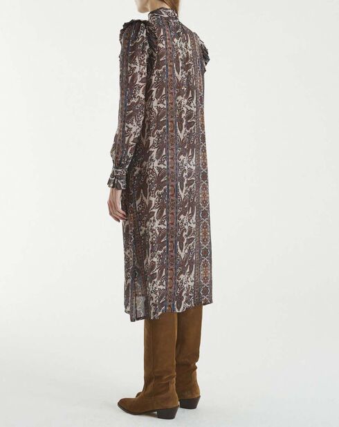 Robe Palissandre Soie Imprimée Cachemire écru/marron