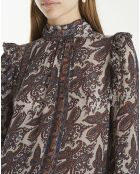 Robe Palissandre Soie Imprimée Cachemire écru/marron