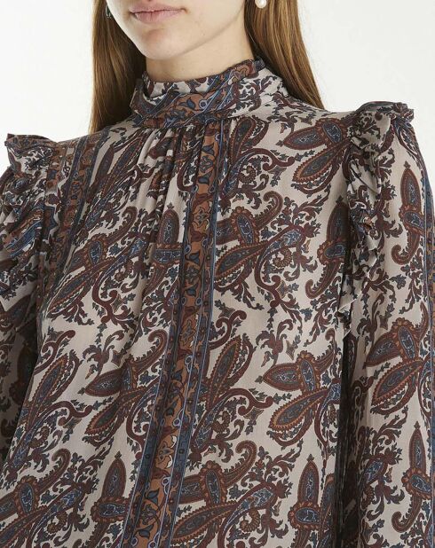 Robe Palissandre Soie Imprimée Cachemire écru/marron