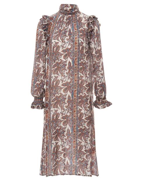Robe Palissandre Soie Imprimée Cachemire écru/marron