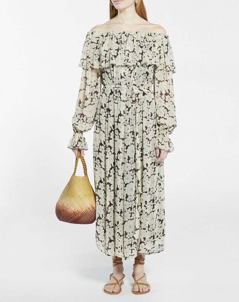Robe Crayon Daisy Print Soie écrue