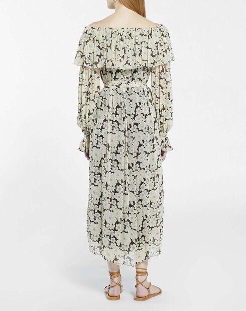 Robe Crayon Daisy Print Soie écrue