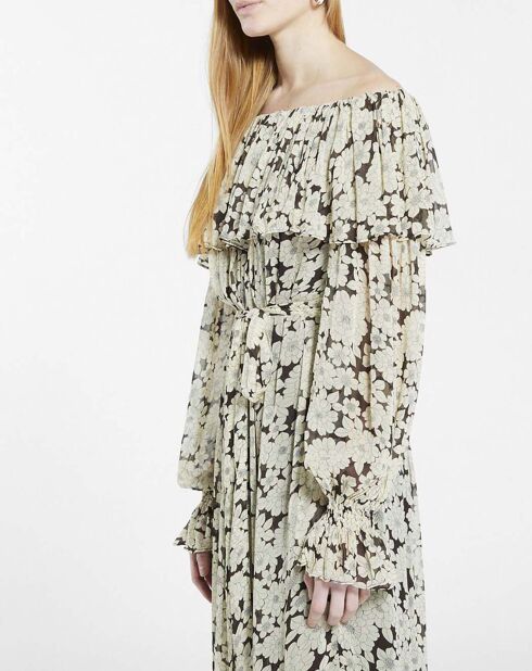 Robe Crayon Daisy Print Soie écrue