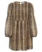 Robe Imprimée Smockée en Crêpe marron