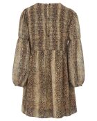 Robe Imprimée Smockée en Crêpe marron