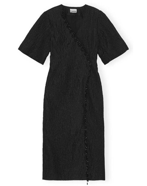 Schwarzes Wickelkleid mit Perlen