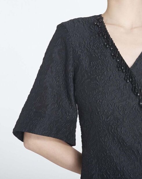 Robe Portefeuille à Perles noire