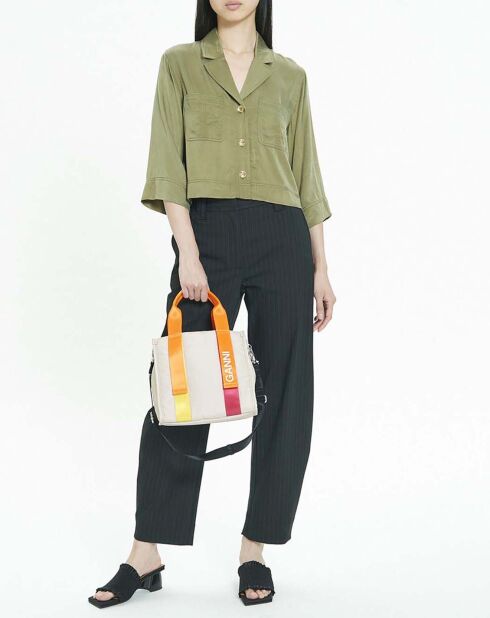 Khakifarbenes Crop-Shirt aus Satin