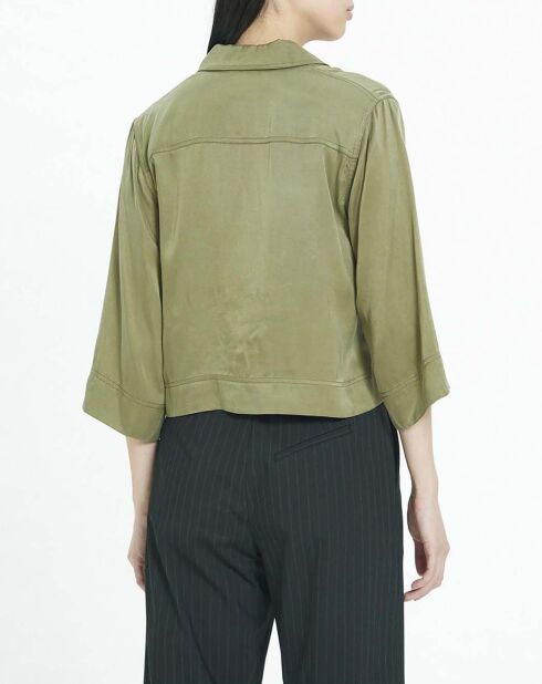 Khakifarbenes Crop-Shirt aus Satin