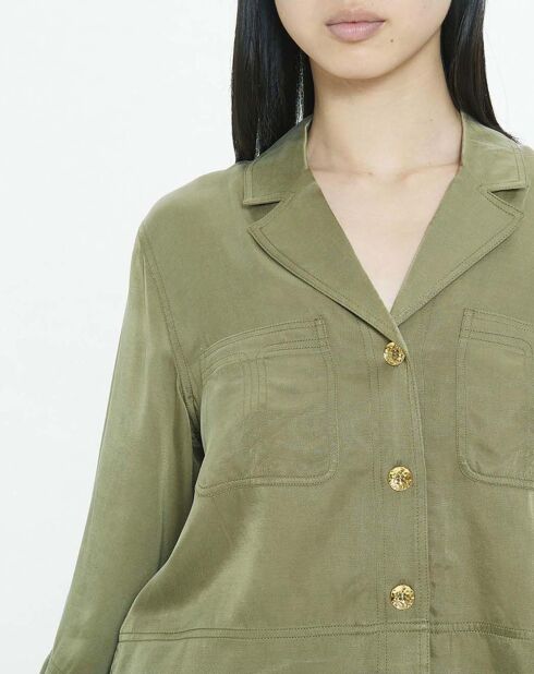 Chemise Crop Satin vert kaki