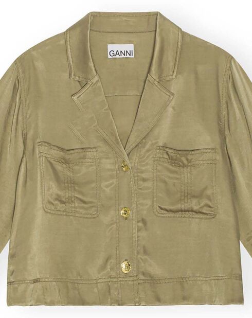 Chemise Crop Satin vert kaki
