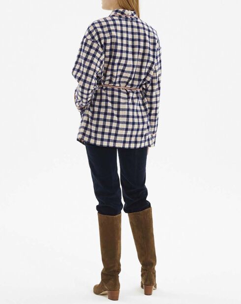 Kimono 100% Laine Carreaux bleu marine