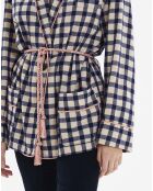 Kimono 100% Laine Carreaux bleu marine