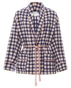 Kimono 100% Laine Carreaux bleu marine