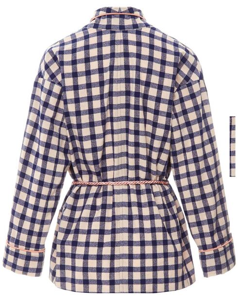Kimono 100% Laine Carreaux bleu marine