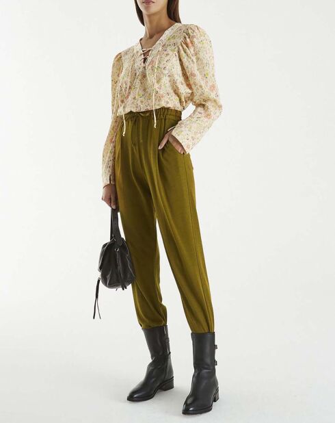 Blouse 100% Soie Lacée Imprimé A Flower In The Snow beige rosé