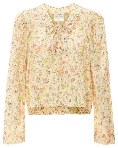 Blouse 100% Soie Lacée Imprimé A Flower In The Snow beige rosé