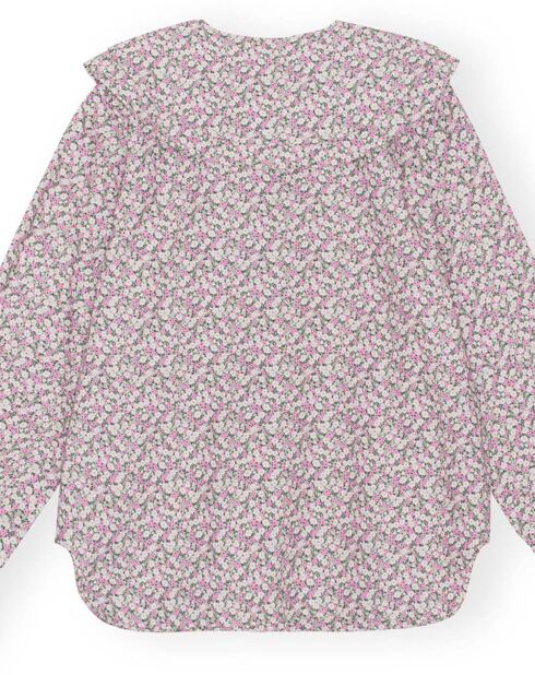 Camicetta a doppio collo stampata in cotone biologico rosa