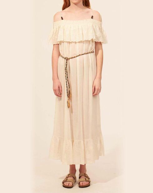 Cremefarbenes Kleid Felicia aus Baumwollvoile mit Stickerei