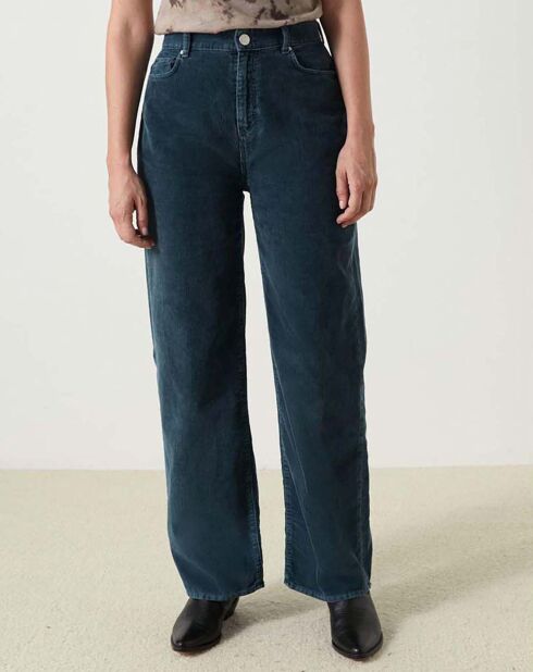 Pantalon François Velours Côtelé Fin bleu canard