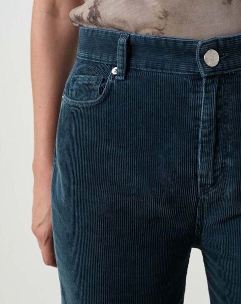 Pantalon François Velours Côtelé Fin bleu canard