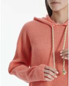 Pull Hoodie 100% Laine Côte Anglaise orange
