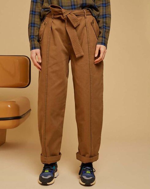 Pantalon Ceinturé Raphia camel