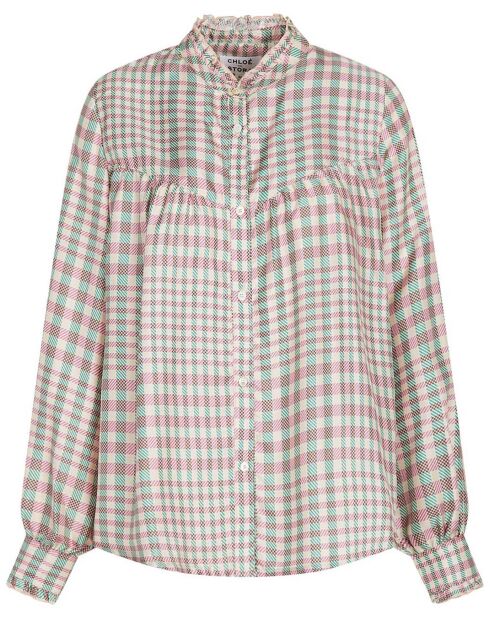 Albane karierte rosa Bluse aus Seidentwill