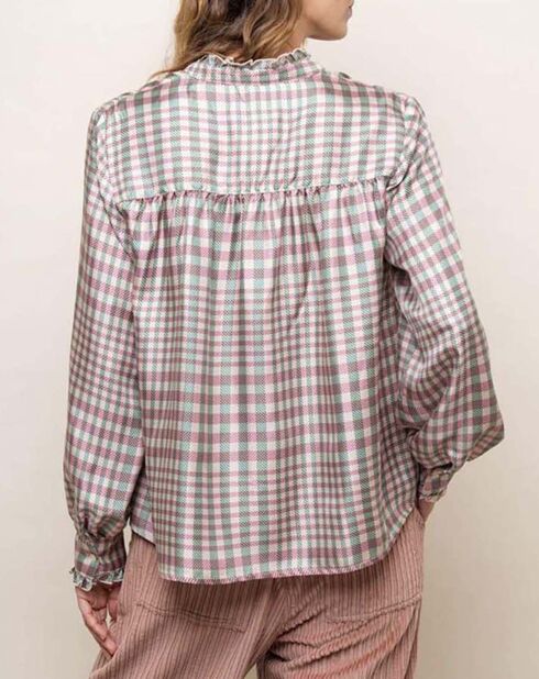 Albane karierte rosa Bluse aus Seidentwill