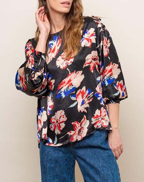 Blouse Bill Satin Imprimé noire