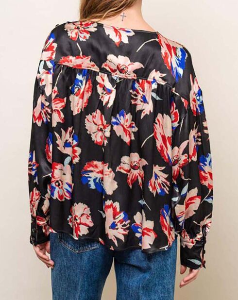 Blouse Bill Satin Imprimé noire