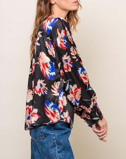 Blouse Bill Satin Imprimé noire