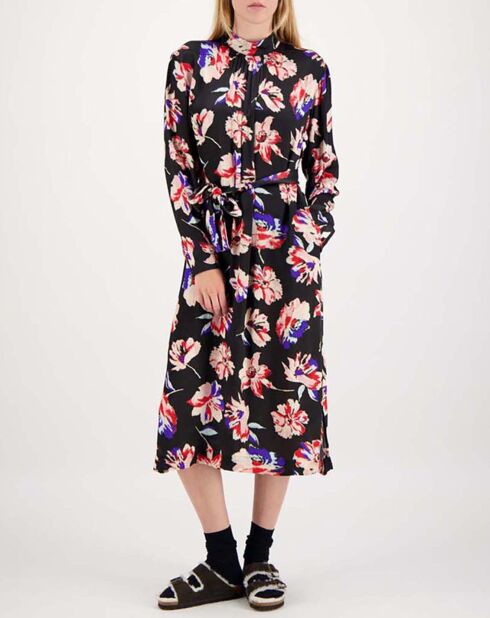 Robe Longue Memphis Satin Imprimé noire