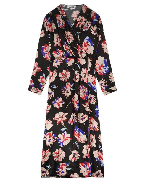 Robe Longue Memphis Satin Imprimé noire