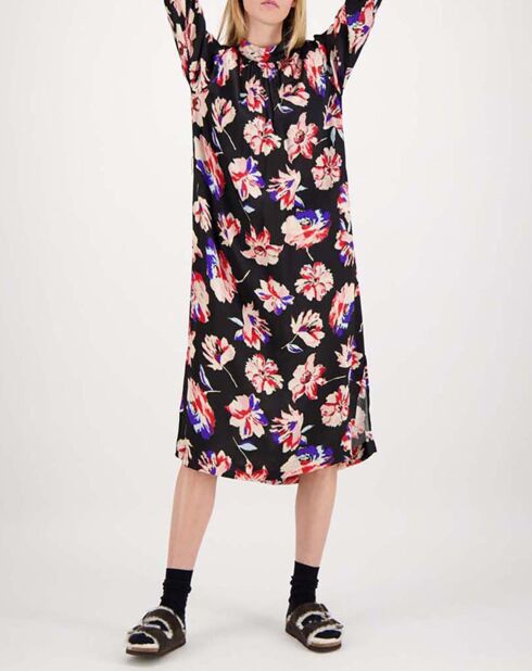 Robe Longue Memphis Satin Imprimé noire