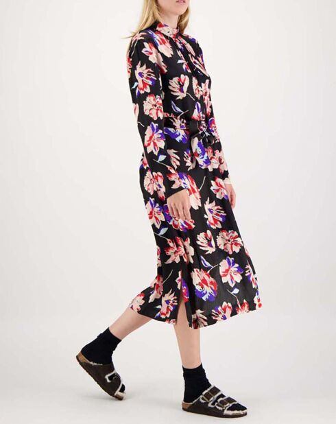 Robe Longue Memphis Satin Imprimé noire