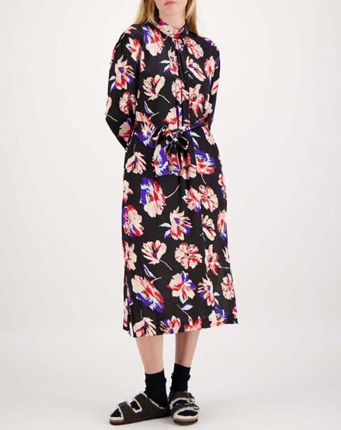 Robe Longue Memphis Satin Imprimé noire