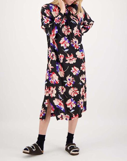 Robe Longue Memphis Satin Imprimé noire