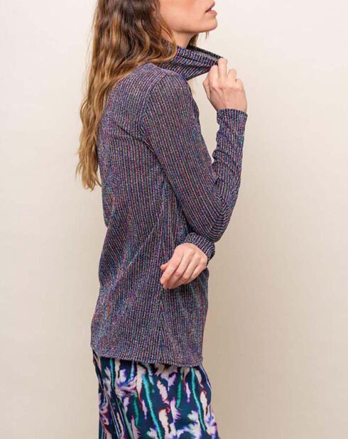 Top Col Roulé Elie Maille Lurex bleu marine