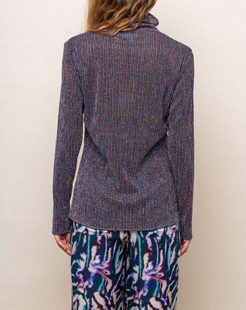 Elie Navyblaues Lurex-Strick-Rollkragenoberteil
