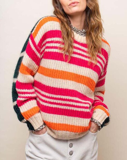 Pull biface Tyga Rayures Mohair rose/marine