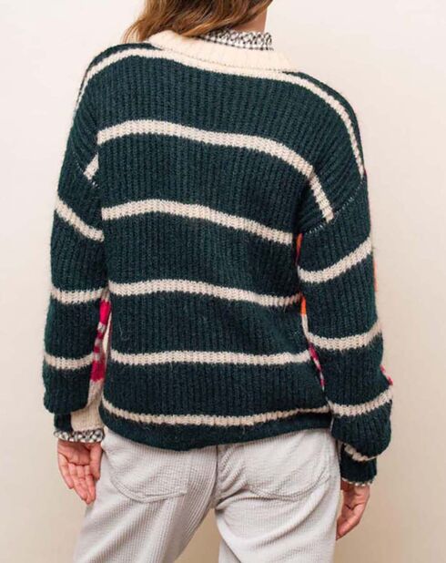 Tyga Bifacialer Pullover mit Mohairstreifen, rosa/marineblau