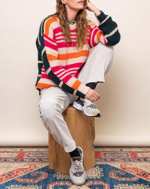 Pull biface Tyga Rayures Mohair rose/marine