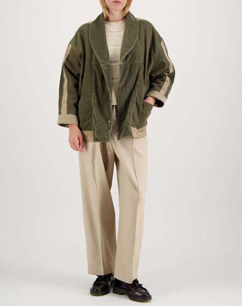 Blouson Violette Empiècements Velours vert kaki