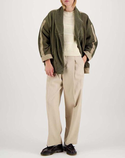 Blouson Violette Empiècements Velours vert kaki
