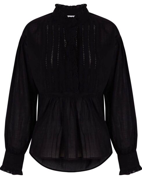 Hitala Schwarze Bluse aus Baumwollvoile